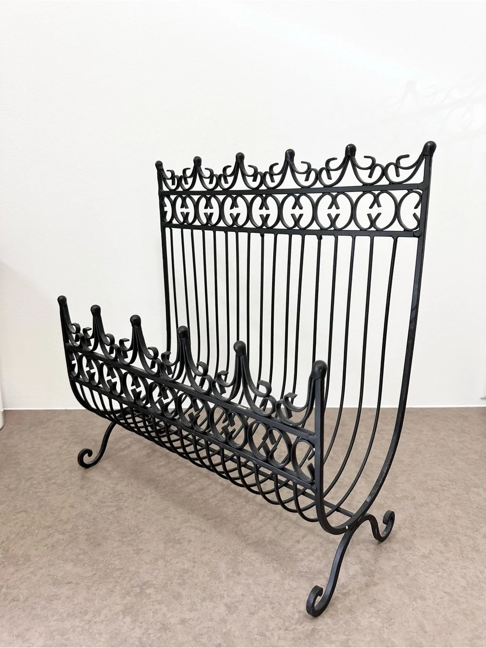 Vintage Victorian Style Decorative Black Iron Metal Magazine Rack or Music Stand